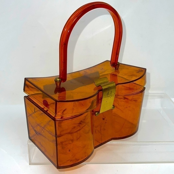 Vintage 1950’s Oval Caramel Lucite Box Handbag Purse